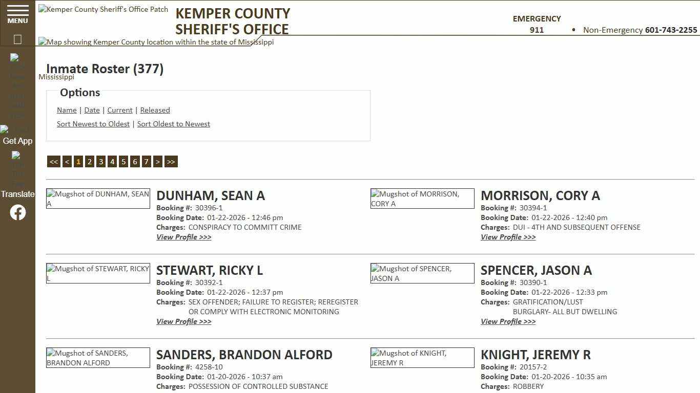 Inmate Roster - Current Inmates Booking Date Descending - Kemper County Sheriff MS